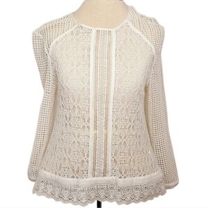 Meadow Rue Floral Lace 3/4 Sleeve Top in Ivory Size Small